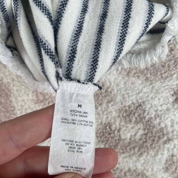 Green Envelope Fringe Trimmed Summer Sweater in Navy Stripe - Picture 7 of 7